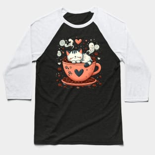 Feline Brews: Coffee & Cats Collide in Cuteness Baseball T-Shirt